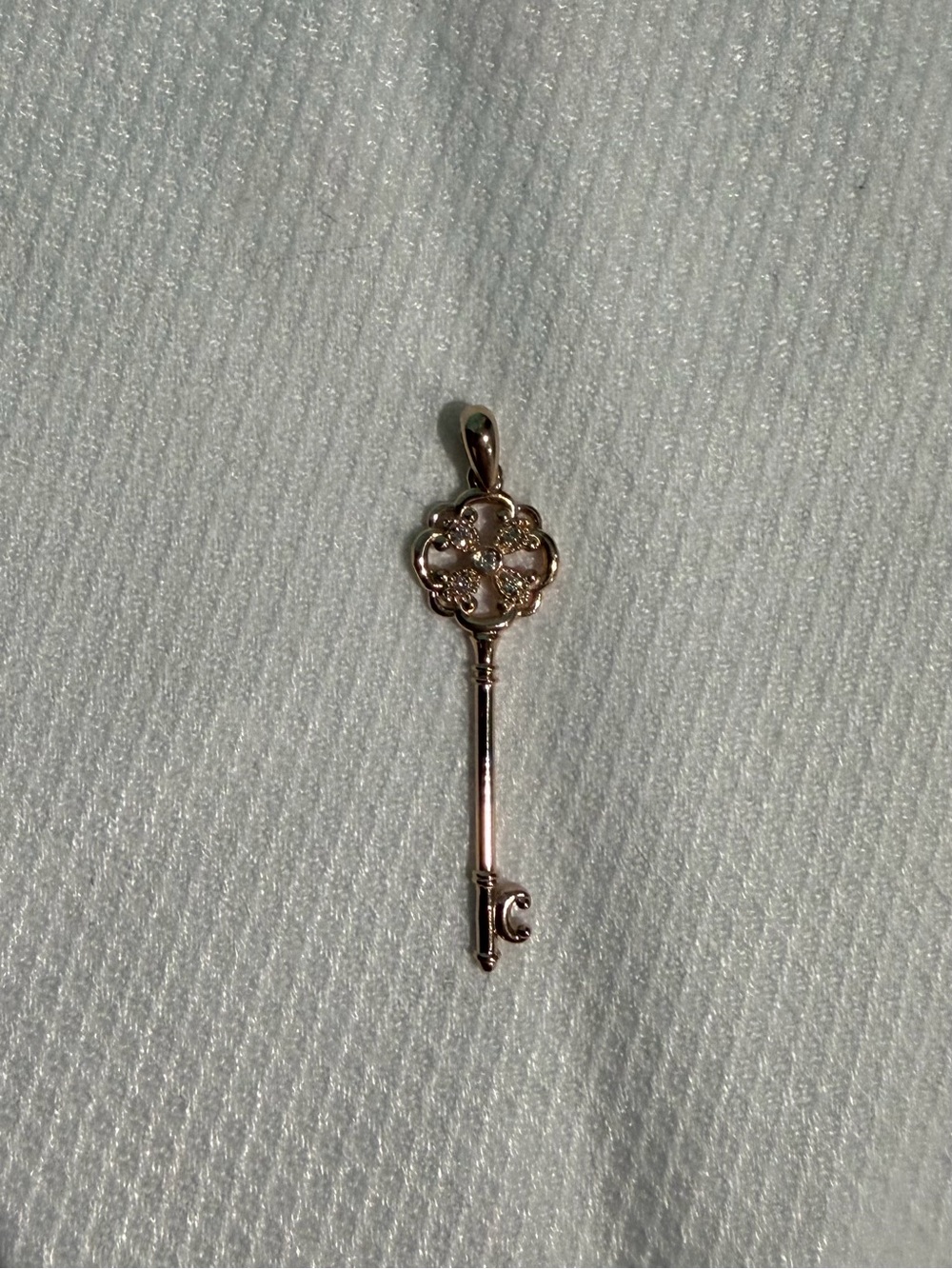 14k Rose Gold Key Charm / Pendant with Diamonds